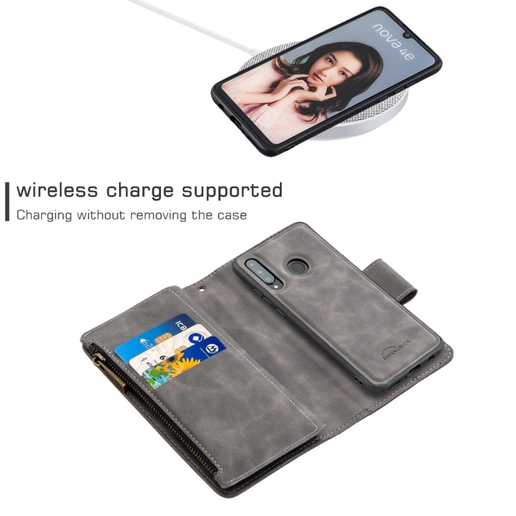 For Huawei P30 Lite / nova 4e Skin Feel Detachable Magnetic Zipper Horizontal Flip PU Leather Case with Holder & Card Slots & Wallet & Photo Frame & Lanyard