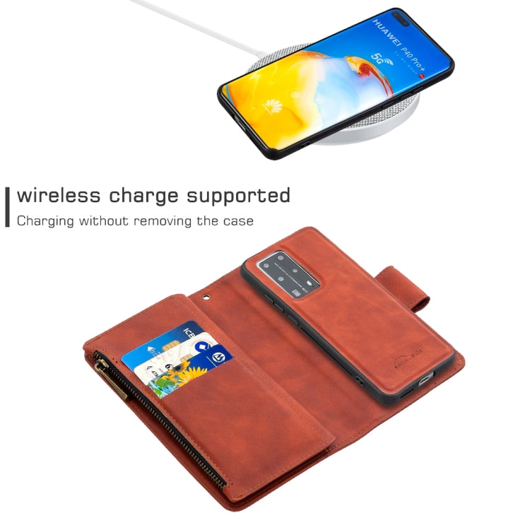 For Huawei P40 Pro Skin Feel Detachable Magnetic Zipper Horizontal Flip PU Leather Case with Holder & Card Slots & Wallet & Photo Frame & Lanyard