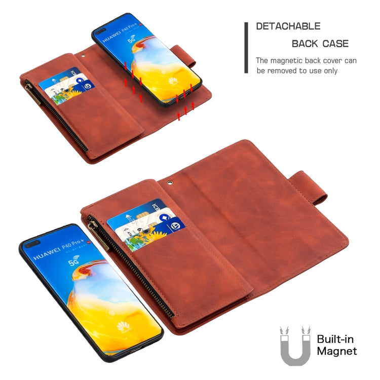 For Huawei P40 Pro Skin Feel Detachable Magnetic Zipper Horizontal Flip PU Leather Case with Holder & Card Slots & Wallet & Photo Frame & Lanyard