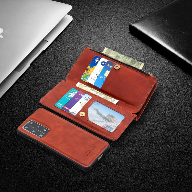 For Huawei P40 Pro Skin Feel Detachable Magnetic Zipper Horizontal Flip PU Leather Case with Holder & Card Slots & Wallet & Photo Frame & Lanyard