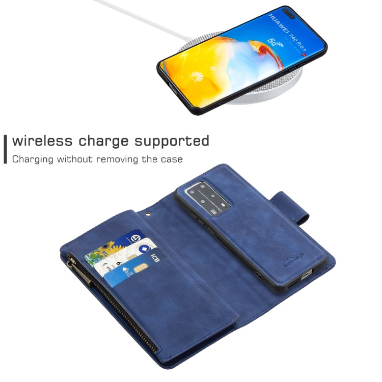 For Huawei P40 Pro Skin Feel Detachable Magnetic Zipper Horizontal Flip PU Leather Case with Holder & Card Slots & Wallet & Photo Frame & Lanyard