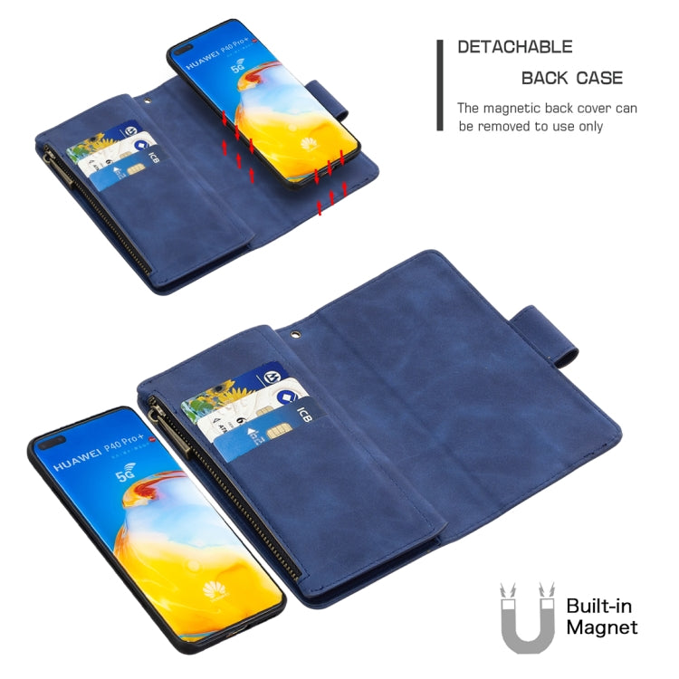 For Huawei P40 Pro Skin Feel Detachable Magnetic Zipper Horizontal Flip PU Leather Case with Holder & Card Slots & Wallet & Photo Frame & Lanyard