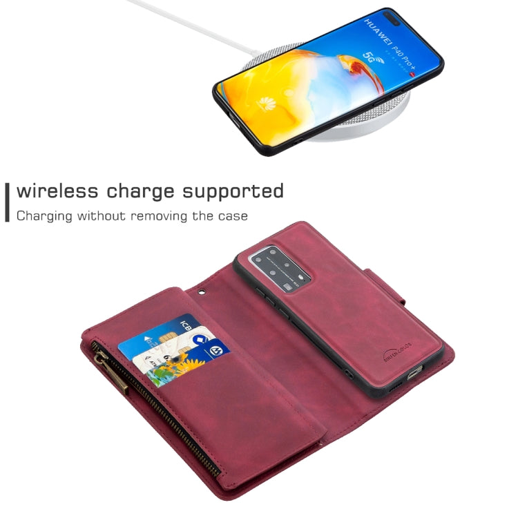 For Huawei P40 Pro Skin Feel Detachable Magnetic Zipper Horizontal Flip PU Leather Case with Holder & Card Slots & Wallet & Photo Frame & Lanyard