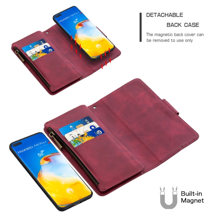 For Huawei P40 Pro Skin Feel Detachable Magnetic Zipper Horizontal Flip PU Leather Case with Holder & Card Slots & Wallet & Photo Frame & Lanyard