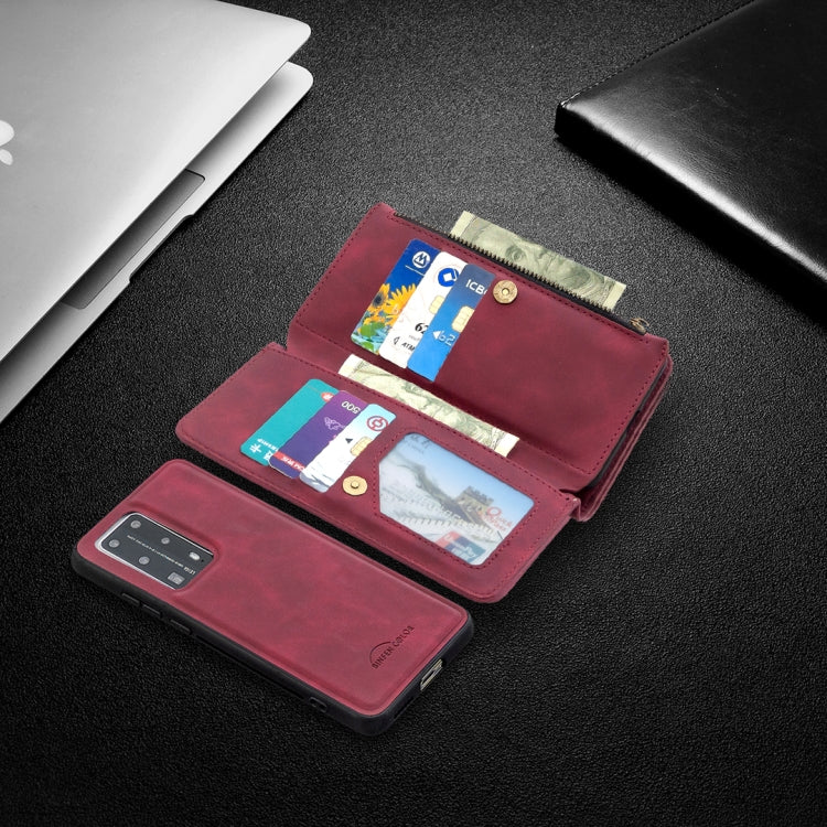 For Huawei P40 Pro Skin Feel Detachable Magnetic Zipper Horizontal Flip PU Leather Case with Holder & Card Slots & Wallet & Photo Frame & Lanyard