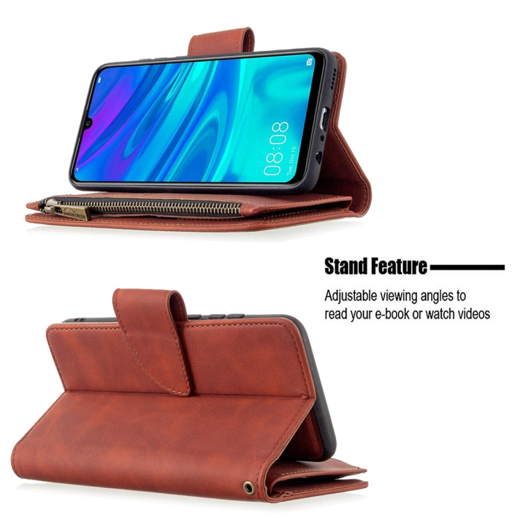 For Huawei P Smart (2019) Skin Feel Detachable Magnetic Zipper Horizontal Flip PU Leather Case with Holder & Card Slots & Wallet & Photo Frame & Lanyard