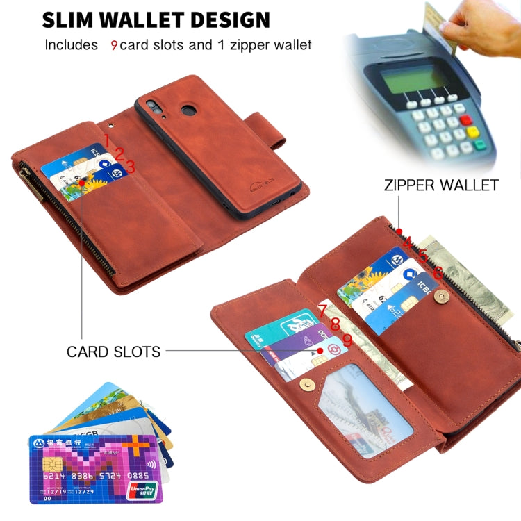 For Huawei P Smart (2019) Skin Feel Detachable Magnetic Zipper Horizontal Flip PU Leather Case with Holder & Card Slots & Wallet & Photo Frame & Lanyard