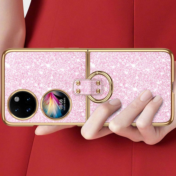 For Huawei P50 Pocket Plating Gradient Color Glitter Phone Case With Ring Holder