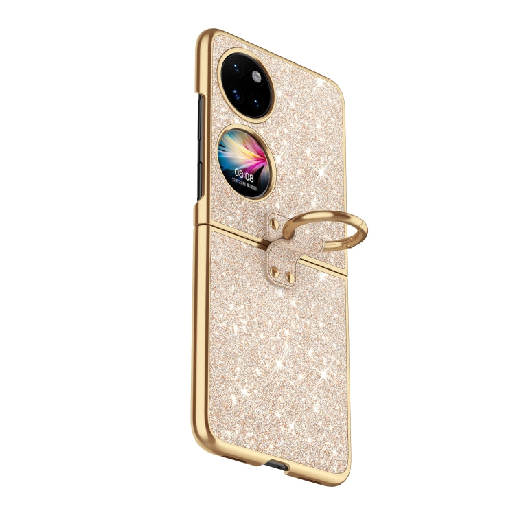 For Huawei P50 Pocket Plating Gradient Color Glitter Phone Case With Ring Holder