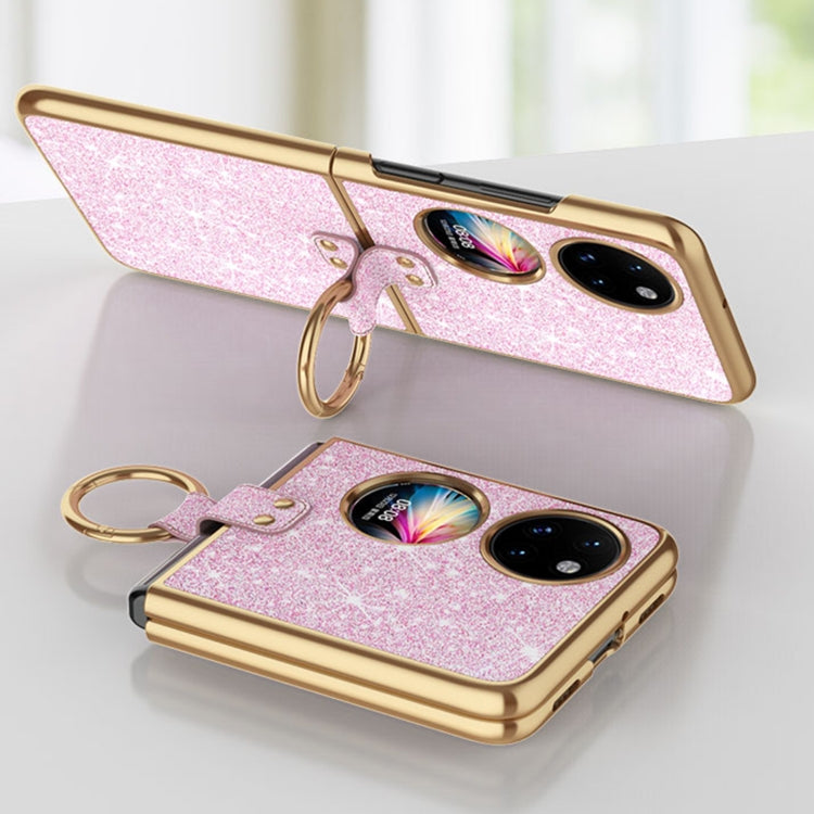 For Huawei P50 Pocket Plating Gradient Color Glitter Phone Case With Ring Holder