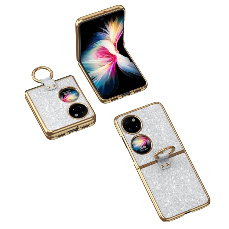 For Huawei P50 Pocket Plating Gradient Color Glitter Phone Case With Ring Holder