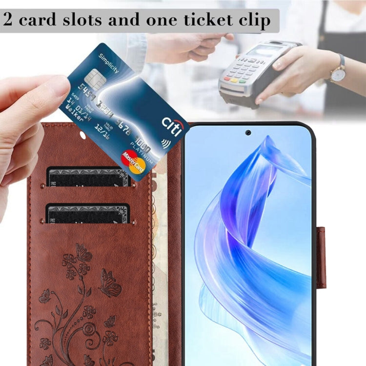 For Honor 90 Lite Butterfly Flower Pattern Flip Leather Phone Case