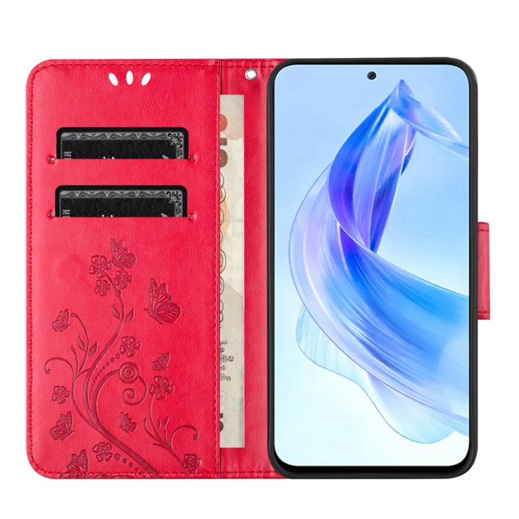 For Honor 90 Lite Butterfly Flower Pattern Flip Leather Phone Case