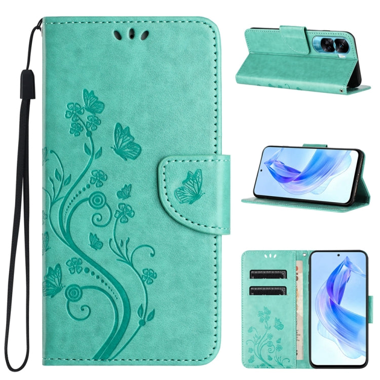For Honor 90 Lite Butterfly Flower Pattern Flip Leather Phone Case
