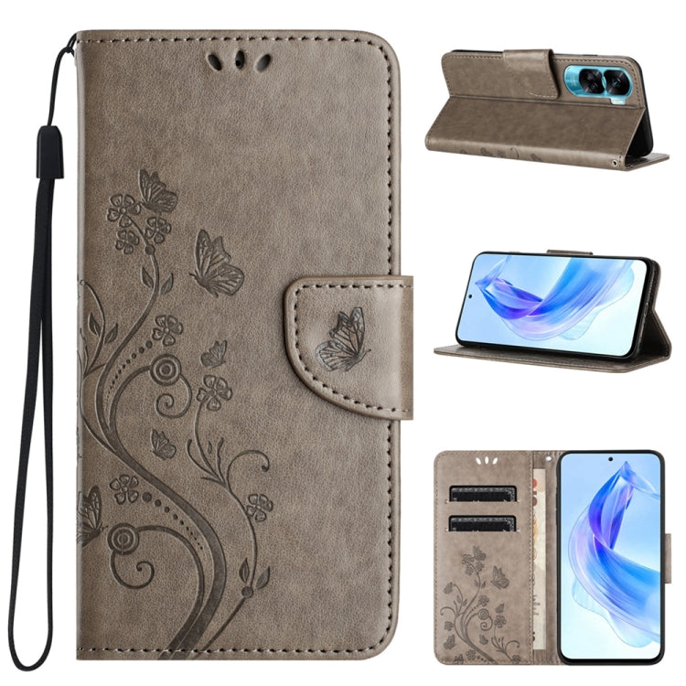 For Honor 90 Lite Butterfly Flower Pattern Flip Leather Phone Case