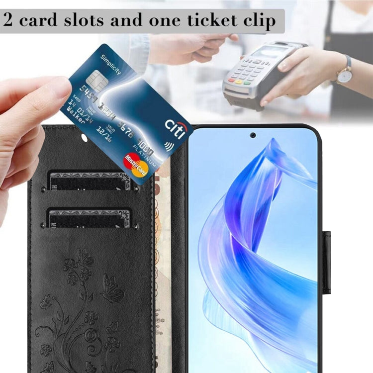 For Honor 90 Lite Butterfly Flower Pattern Flip Leather Phone Case