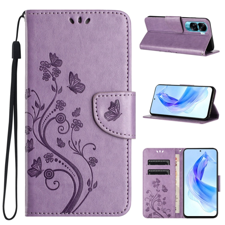 For Honor 90 Lite Butterfly Flower Pattern Flip Leather Phone Case