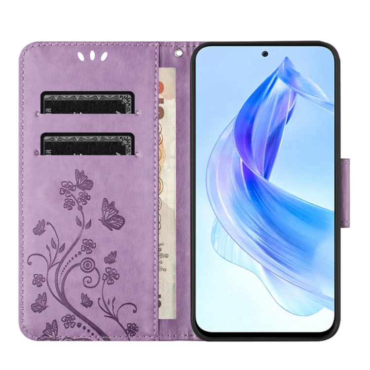 For Honor 90 Lite Butterfly Flower Pattern Flip Leather Phone Case