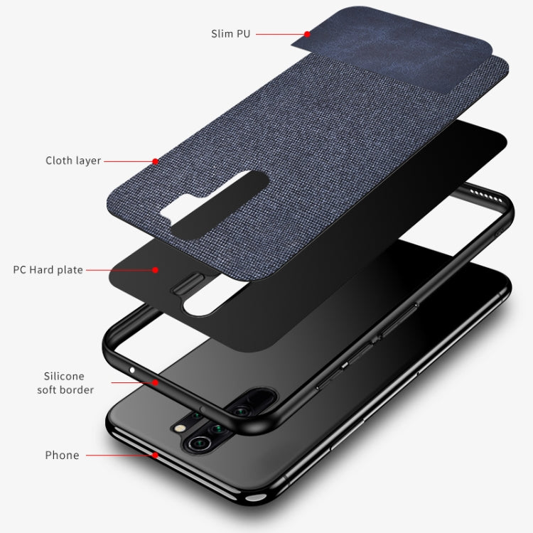 For Xiaomi Redmi 9 Shockproof Splicing PU + Cloth Texture PC + TPU Protective Case
