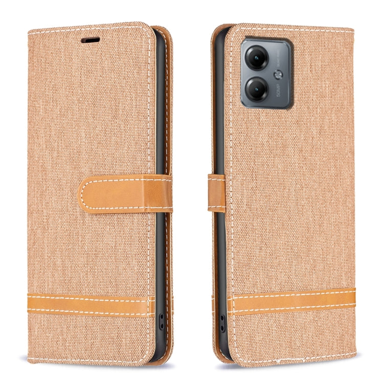 For Motorola Moto G14 4G Color Block Denim Texture Leather Phone Case