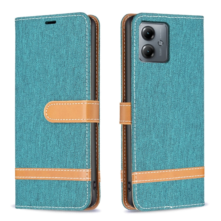 For Motorola Moto G14 4G Color Block Denim Texture Leather Phone Case