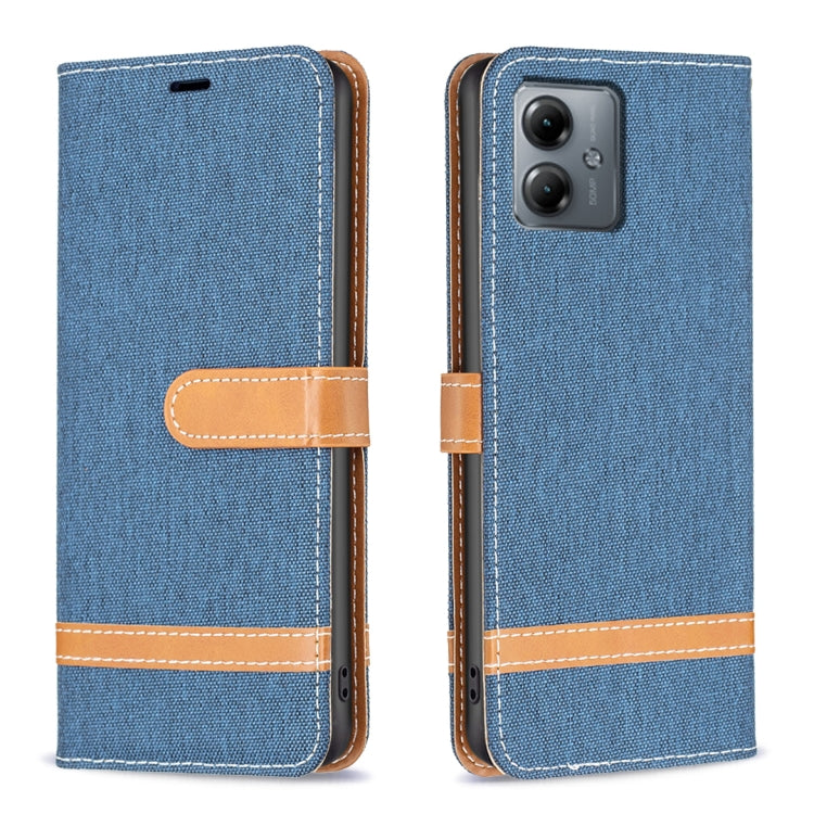 For Motorola Moto G14 4G Color Block Denim Texture Leather Phone Case