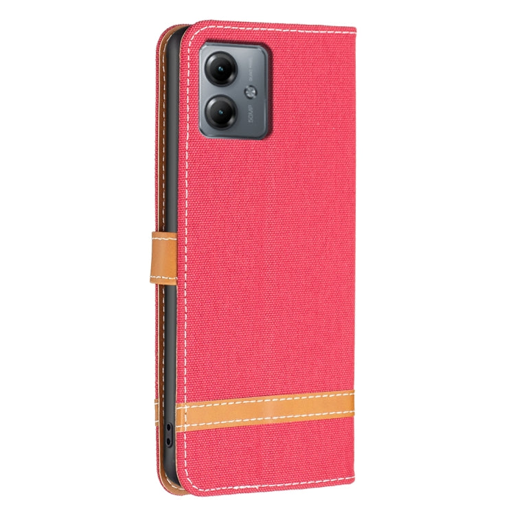 For Motorola Moto G14 4G Color Block Denim Texture Leather Phone Case