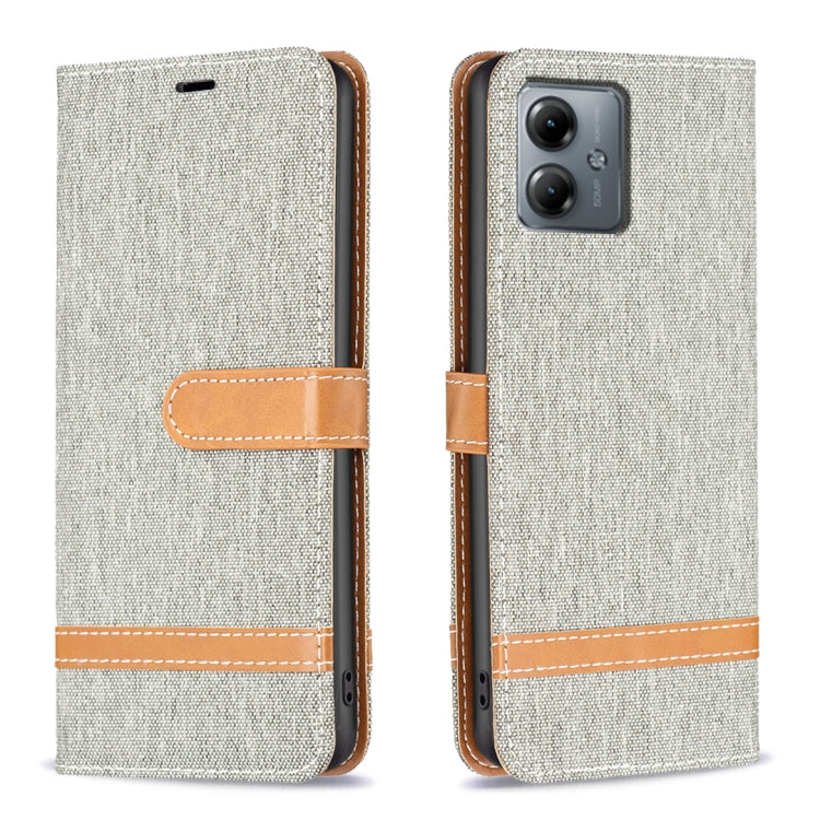 For Motorola Moto G14 4G Color Block Denim Texture Leather Phone Case
