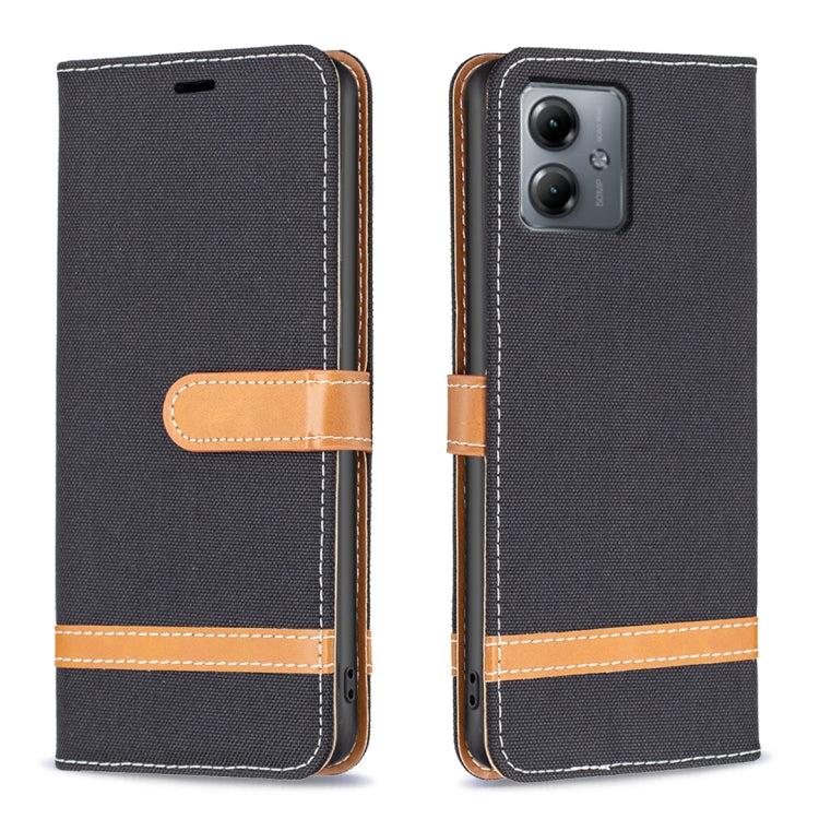 For Motorola Moto G14 4G Color Block Denim Texture Leather Phone Case