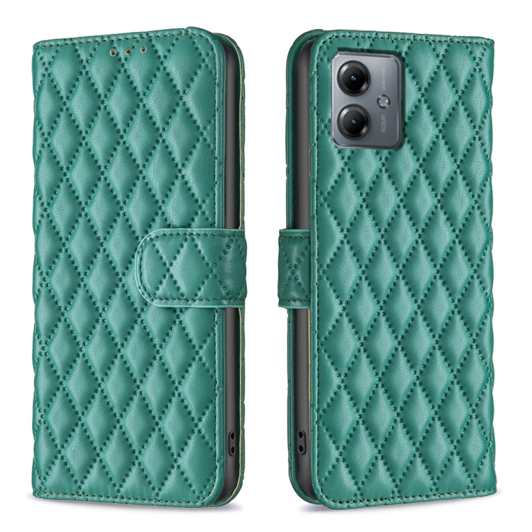 For Motorola Moto G14 4G Diamond Lattice Wallet Flip Leather Phone Case