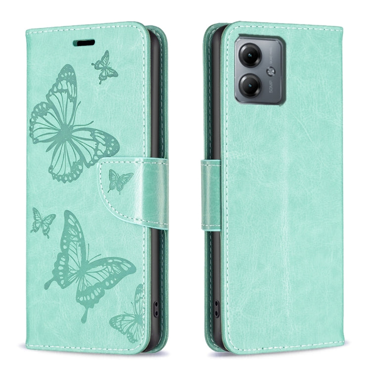 For Motorola Moto G14 4G Embossing Two Butterflies Pattern Leather Phone Case