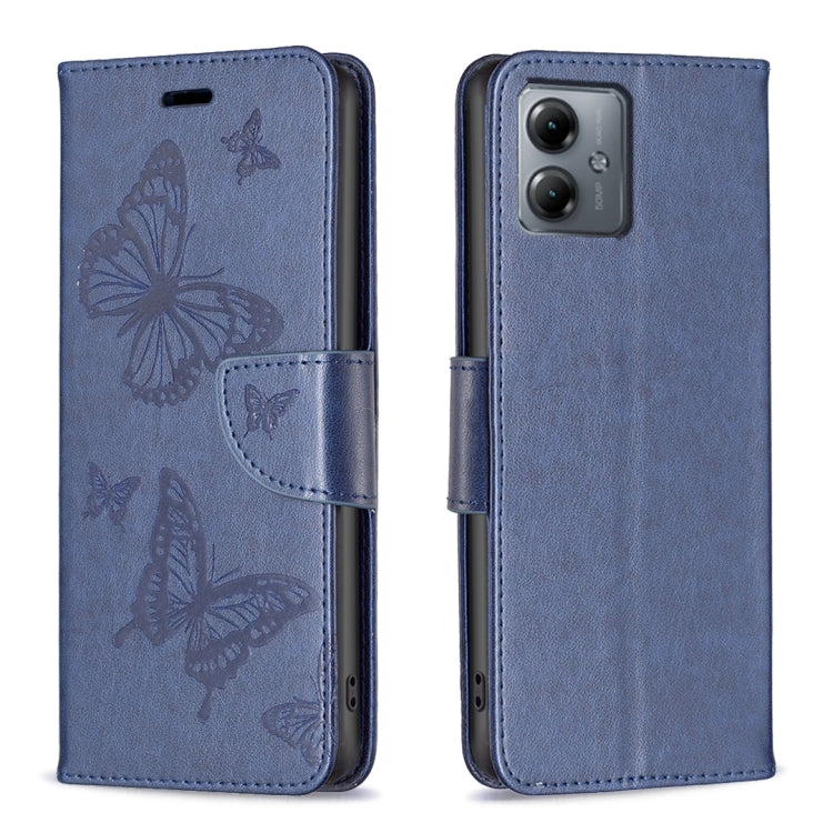 For Motorola Moto G14 4G Embossing Two Butterflies Pattern Leather Phone Case