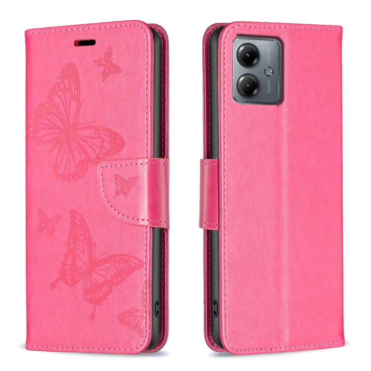 For Motorola Moto G14 4G Embossing Two Butterflies Pattern Leather Phone Case