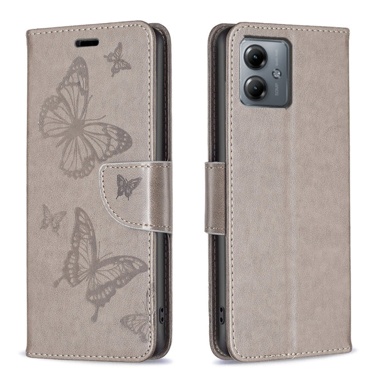 For Motorola Moto G14 4G Embossing Two Butterflies Pattern Leather Phone Case