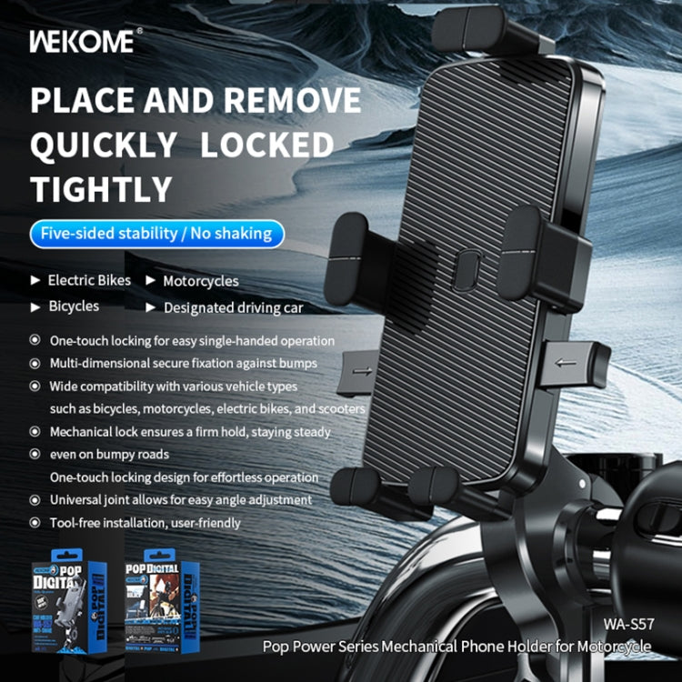 WK WA-S57 Pop Power Series Mechanical Motorcycle Phone Holder(Black)