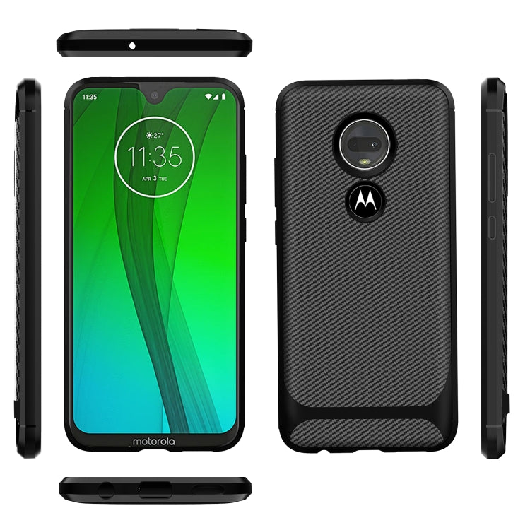 For Motorola Moto G7 Plus Carbon Fiber Texture Shockproof TPU Protective Case