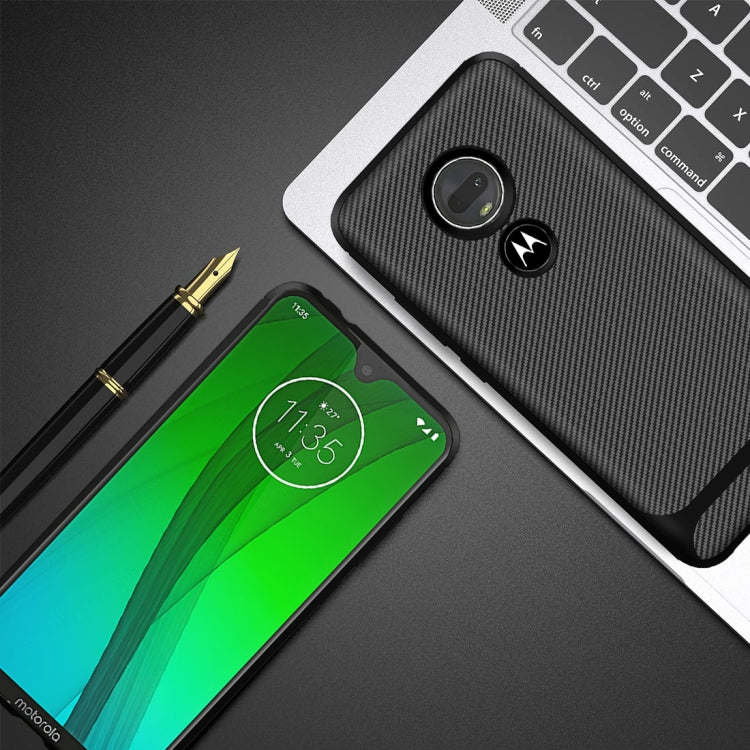 For Motorola Moto G7 Plus Carbon Fiber Texture Shockproof TPU Protective Case