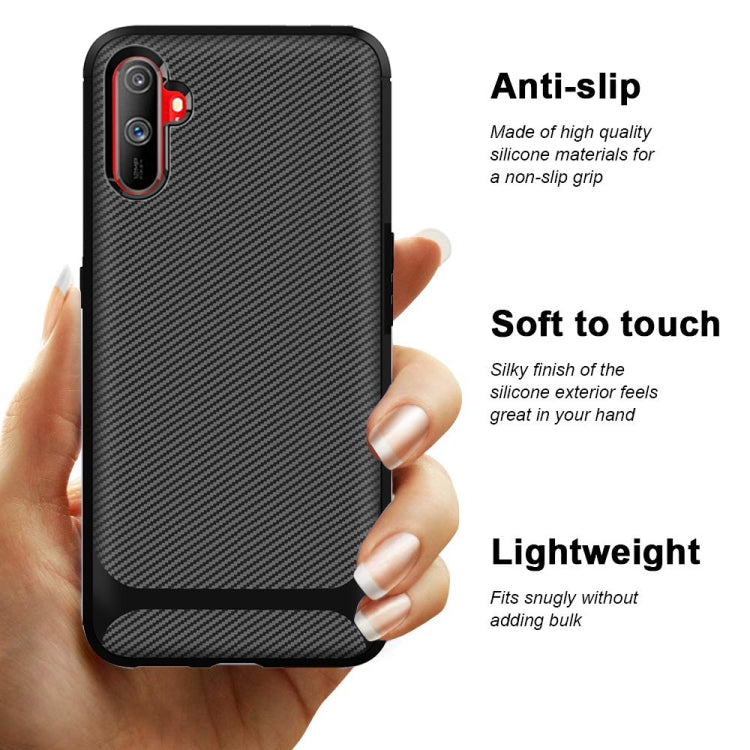 For OPPO Realme C3 Carbon Fiber Texture Shockproof TPU Protective Case