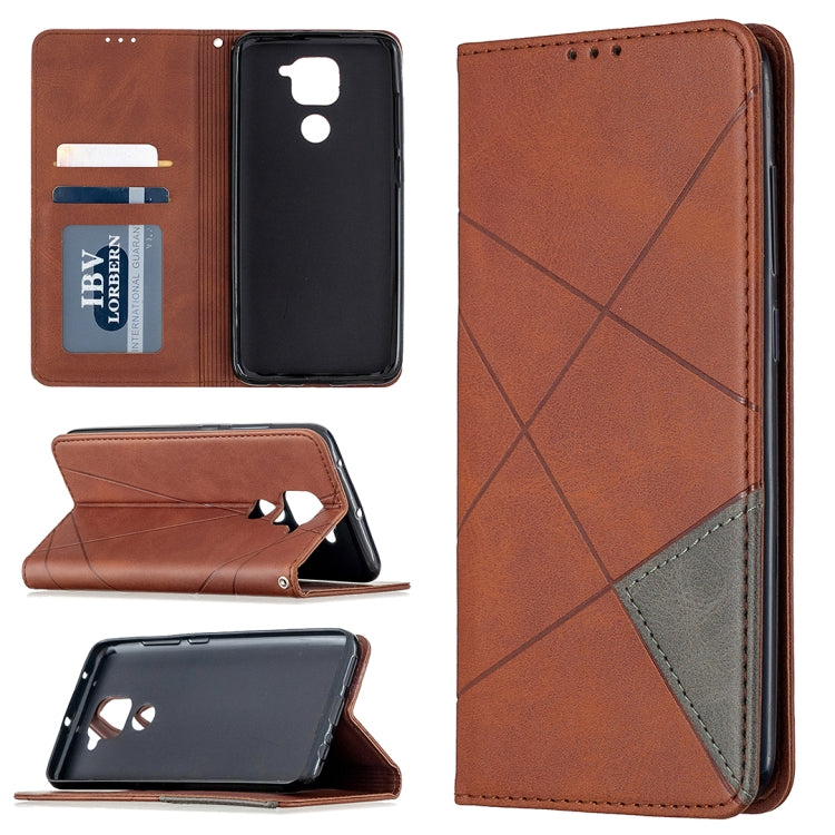 For Xiaomi Redmi Note 9 Rhombus Texture Horizontal Flip Magnetic Leather Case with Holder & Card Slots & Wallet
