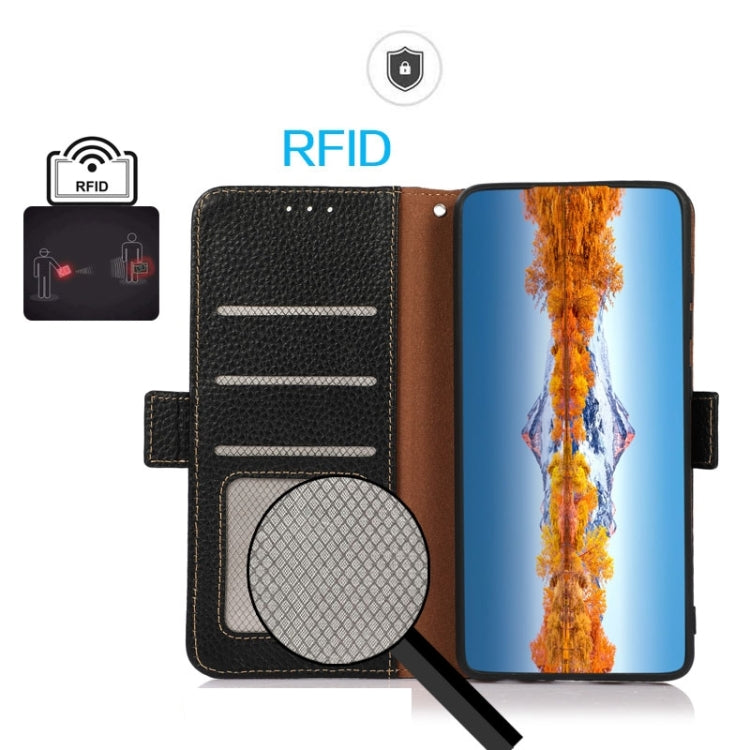 For Nothing Phone 2 KHAZNEH Side-Magnetic Litchi Genuine Leather RFID Phone Case