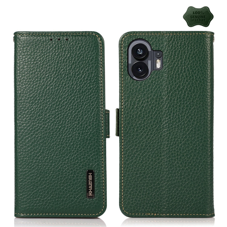 For Nothing Phone 2 KHAZNEH Side-Magnetic Litchi Genuine Leather RFID Phone Case