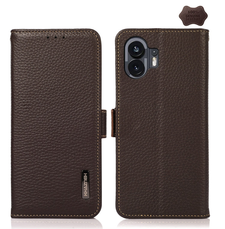 For Nothing Phone 2 KHAZNEH Side-Magnetic Litchi Genuine Leather RFID Phone Case