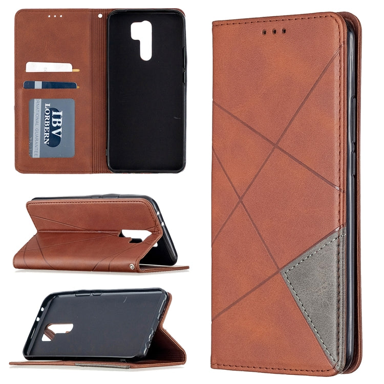 For Xiaomi Redmi 9 Rhombus Texture Horizontal Flip Magnetic Leather Case with Holder & Card Slots & Wallet