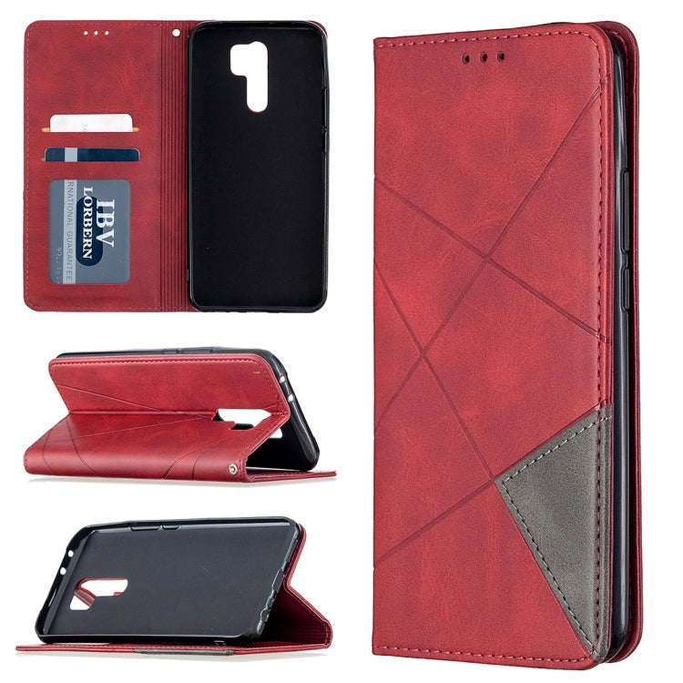 For Xiaomi Redmi 9 Rhombus Texture Horizontal Flip Magnetic Leather Case with Holder & Card Slots & Wallet