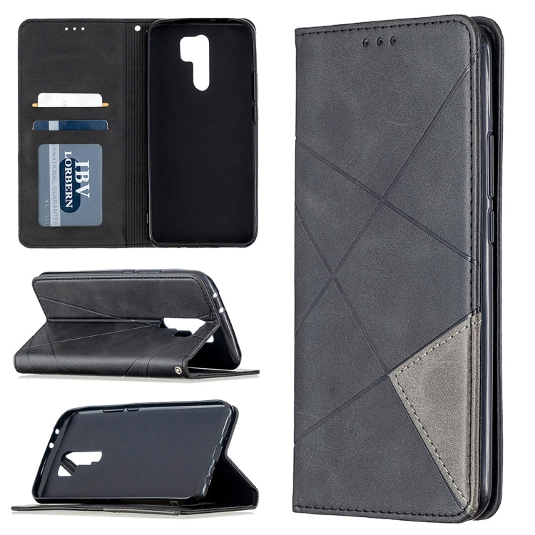 For Xiaomi Redmi 9 Rhombus Texture Horizontal Flip Magnetic Leather Case with Holder & Card Slots & Wallet