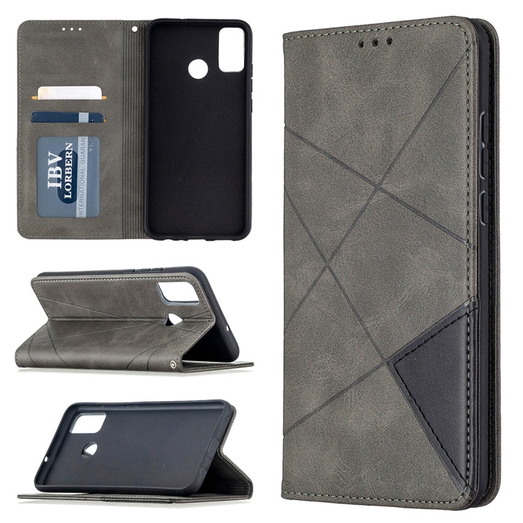 For Huawei Honor 9X Lite Rhombus Texture Horizontal Flip Magnetic Leather Case with Holder & Card Slots & Wallet