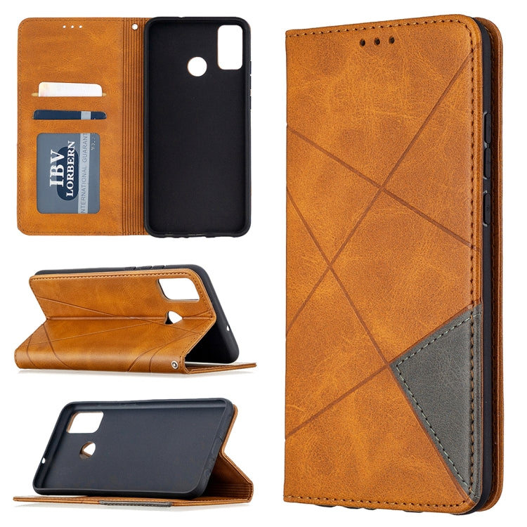 For Huawei Honor 9X Lite Rhombus Texture Horizontal Flip Magnetic Leather Case with Holder & Card Slots & Wallet