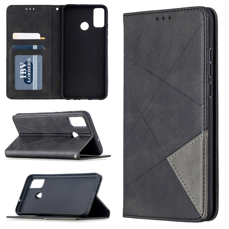 For Huawei Honor 9X Lite Rhombus Texture Horizontal Flip Magnetic Leather Case with Holder & Card Slots & Wallet
