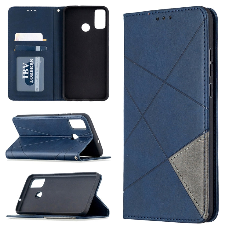 For Huawei Honor 9X Lite Rhombus Texture Horizontal Flip Magnetic Leather Case with Holder & Card Slots & Wallet