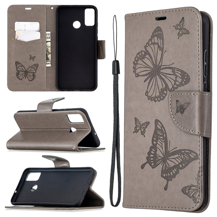 For Huawei Honor 9X Lite Two Butterflies Embossing Pattern Horizontal Flip Leather Case with Holder & Card Slot & Wallet & Lanyard